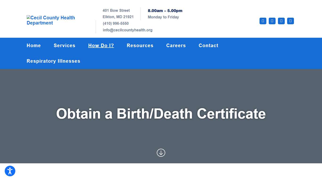 Obtain a Birth/Death Certificate - Cecil County Health Department