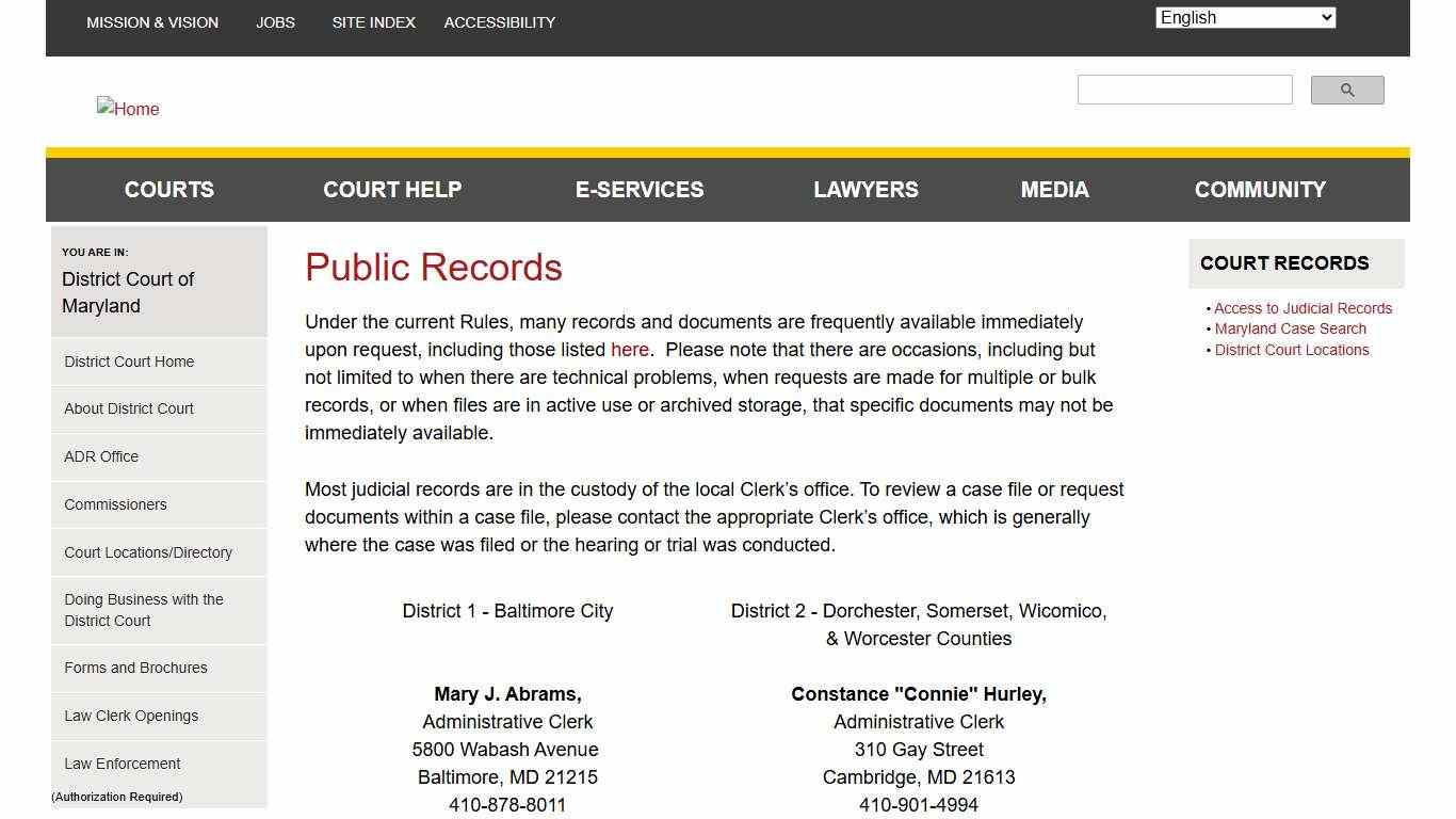 Public Records Maryland Courts